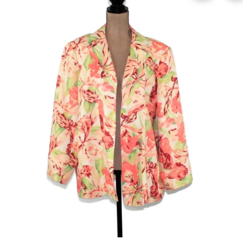 Parisian signature women’s size 10 P linen blend blazer fully lined floral print